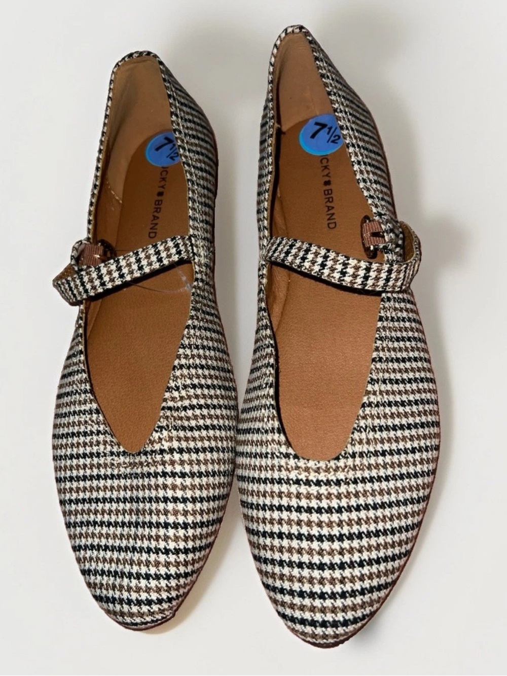 Lucky Brand Houndstooth Mary Jane Flats in Black, White & Tan